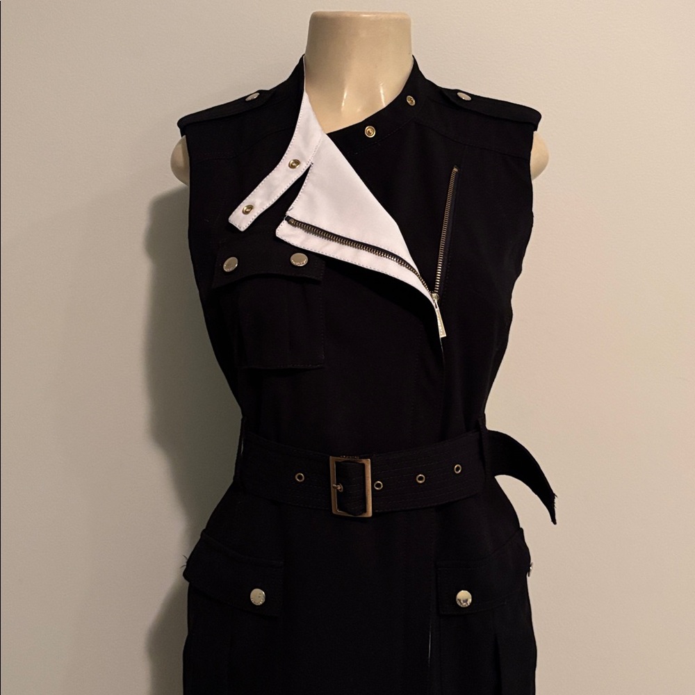 Calvin Klein black luxe exposed zip belted utility dress size 8 - Picture 7 of 9